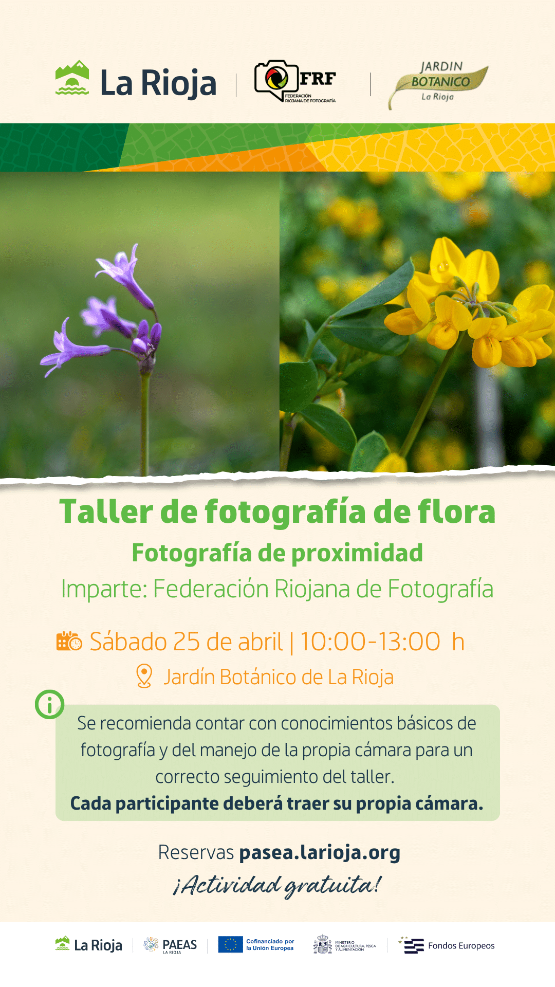 El Jardín Botánico de La Rioja acoge el sábado 25 de abril un taller de fotografía de flora 2