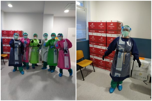 Los sanitarios del Hospital San Pedro ya luchan contra el virus con los delantales de Ezcaray
